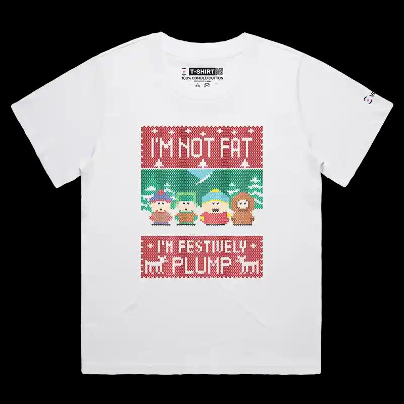 VOICEART White Female Loose I Am Festively Plump Funny TV Show T-Shirt Premium Dark Jokes Social Issues Sarcastic Tee
