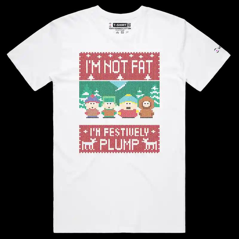 VOICEART White Male Regular I Am Festively Plump Funny TV Show T-Shirt Premium Dark Jokes Social Issues Sarcastic Tee
