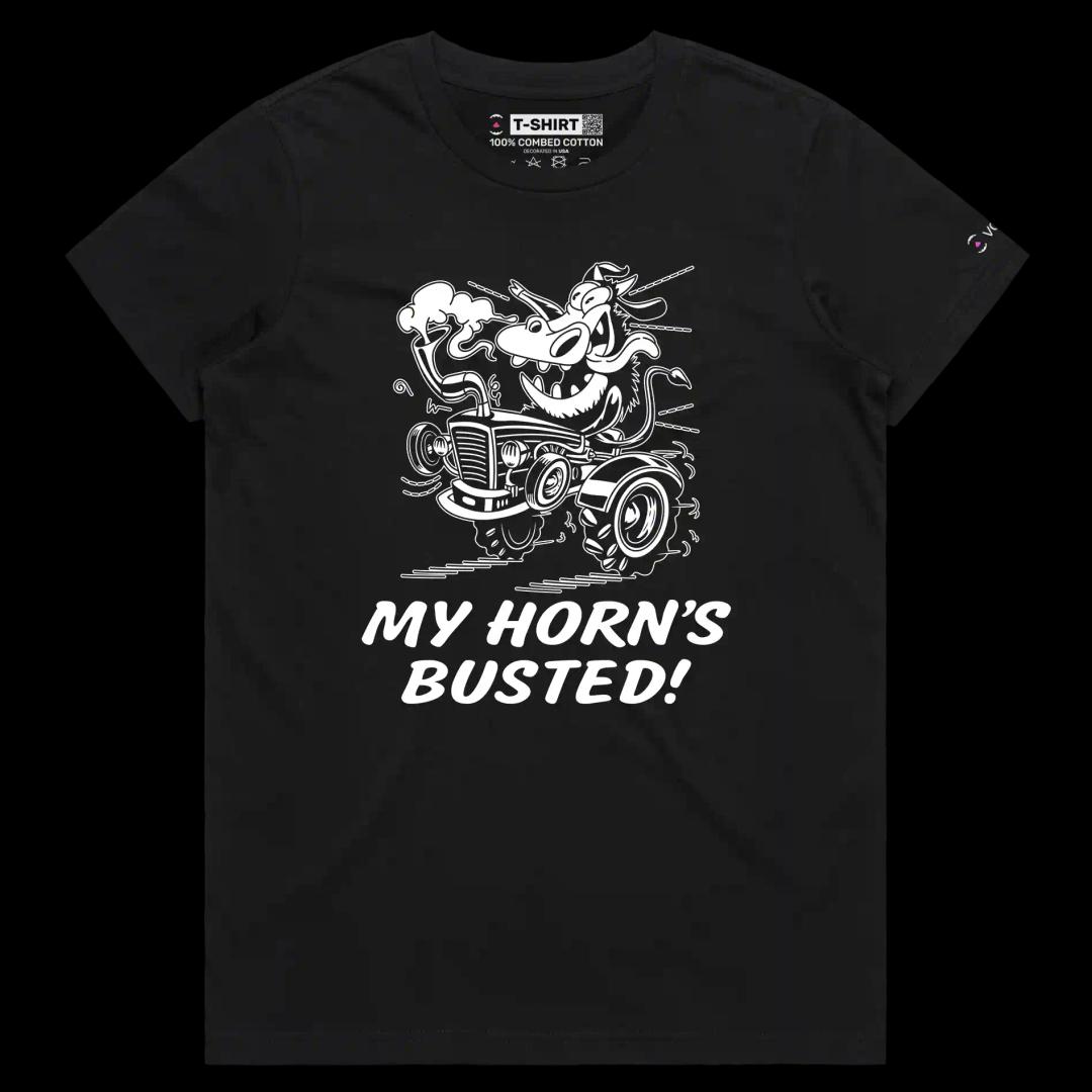 VOICEART Black Female Regular VOICEART Cow Tractor Funny Animals T-Shirt Premium Quality Busted Horn Wordplay Tee Men Women