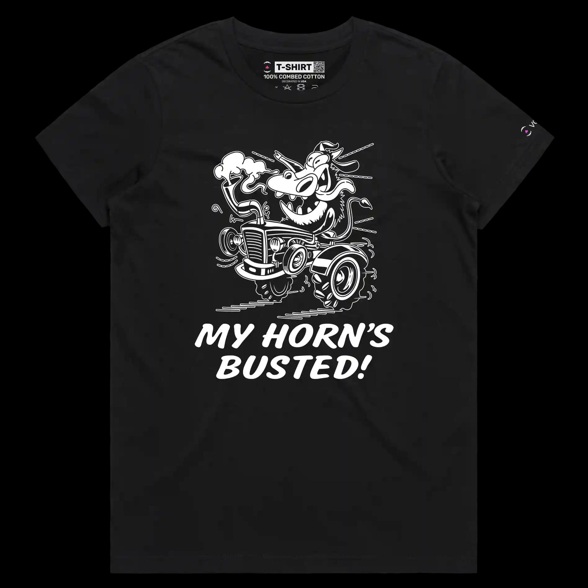 VOICEART Black Female Regular VOICEART Cow Tractor Funny Animals T-Shirt Premium Quality Busted Horn Wordplay Tee Men Women