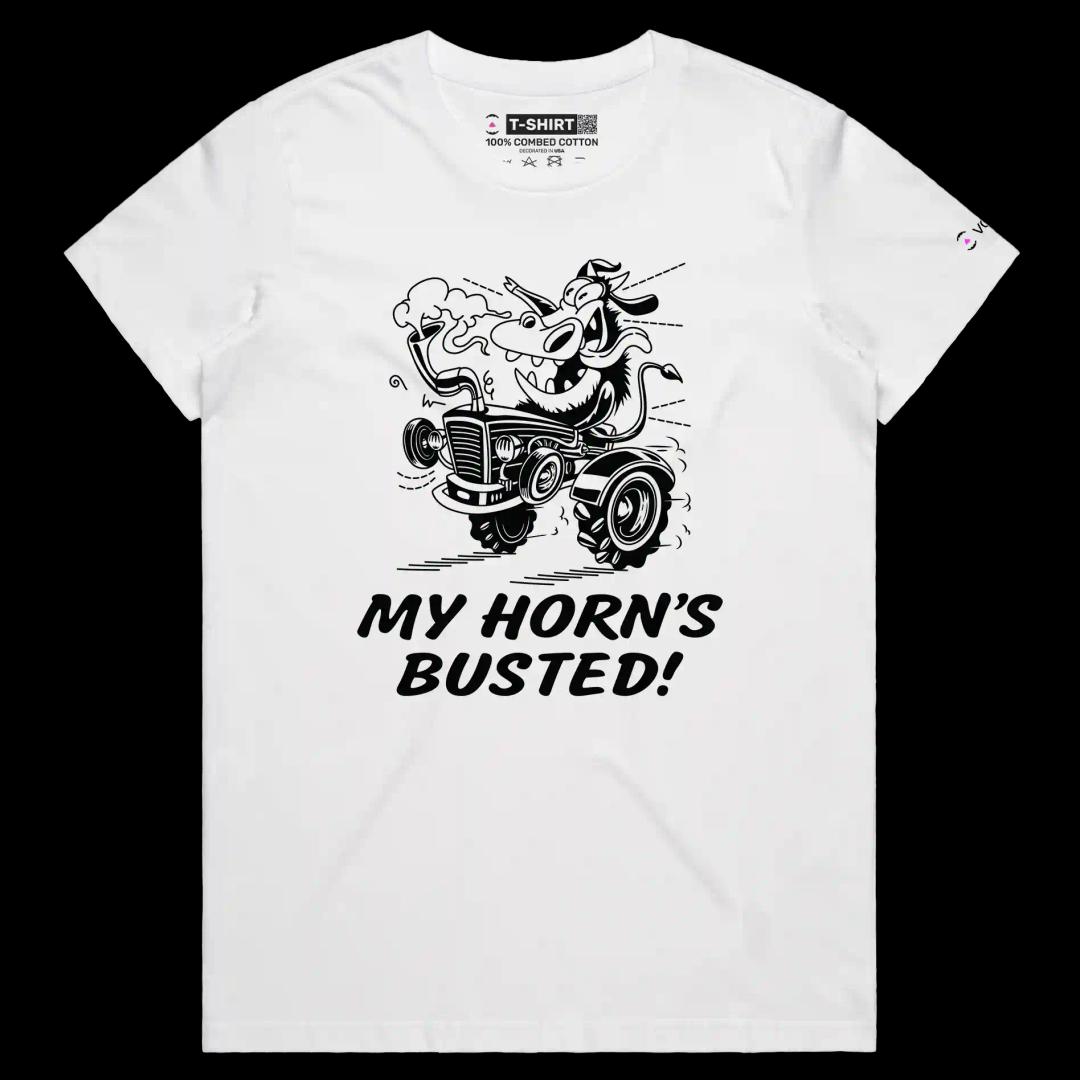 VOICEART White Female Regular VOICEART Cow Tractor Funny Animals T-Shirt Premium Quality Busted Horn Wordplay Tee Men Women