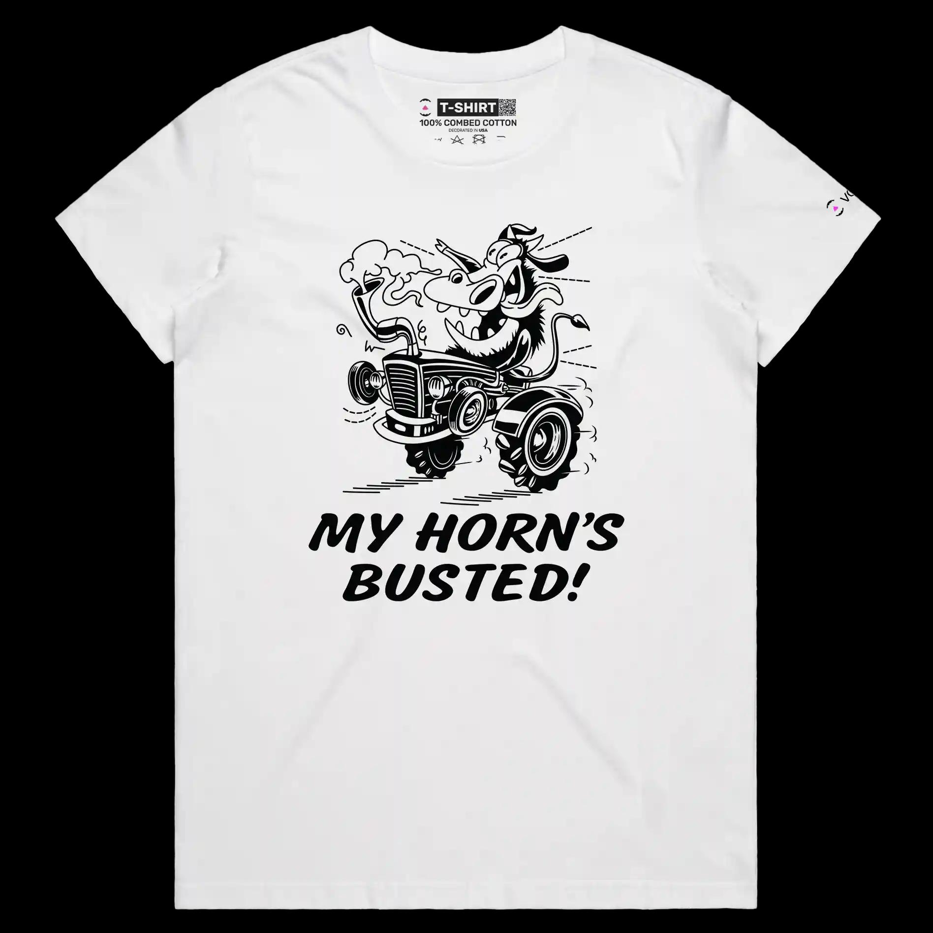 VOICEART White Female Regular VOICEART Cow Tractor Funny Animals T-Shirt Premium Quality Busted Horn Wordplay Tee Men Women