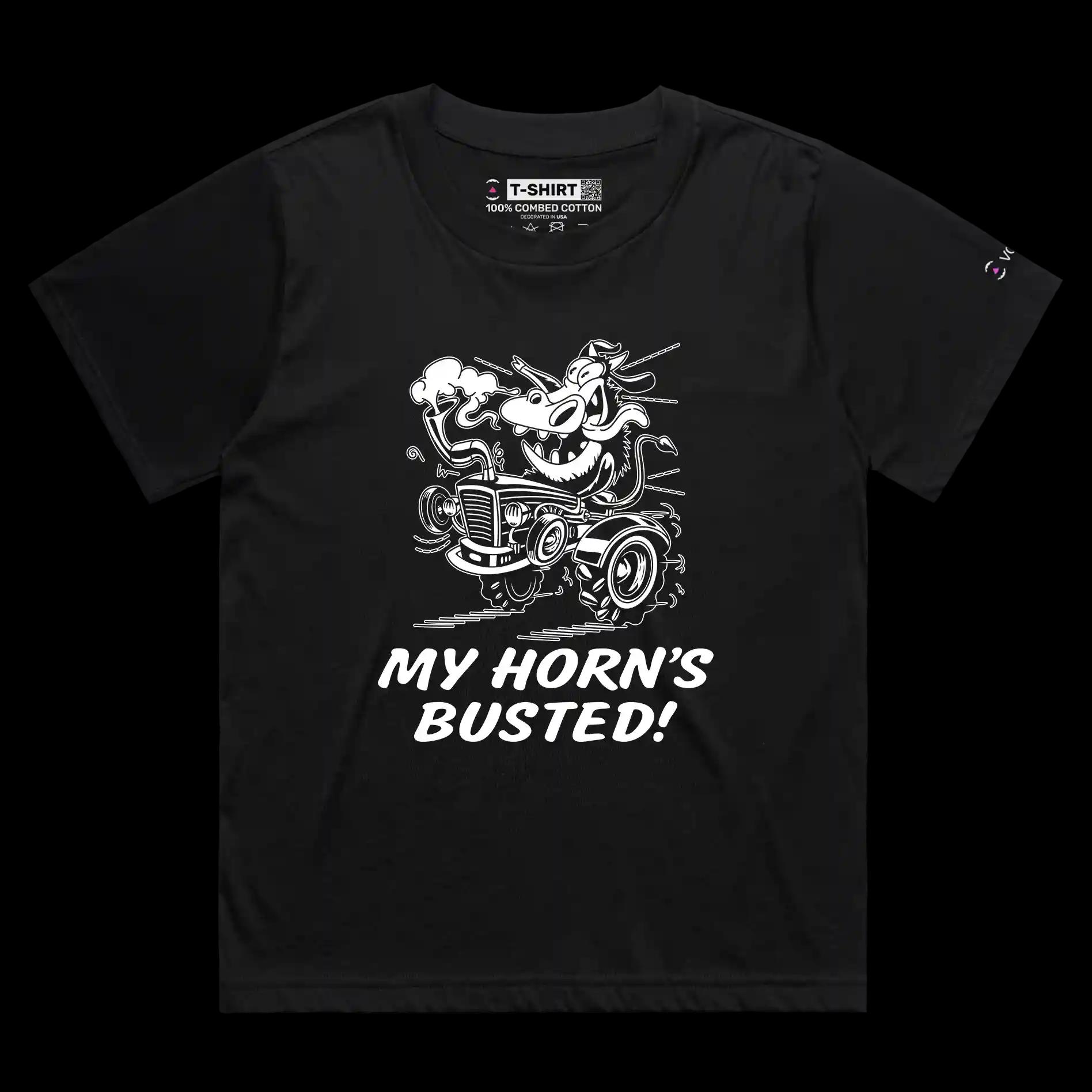 VOICEART Black Female Loose VOICEART Cow Tractor Funny Animals T-Shirt Premium Quality Busted Horn Wordplay Tee Men Women