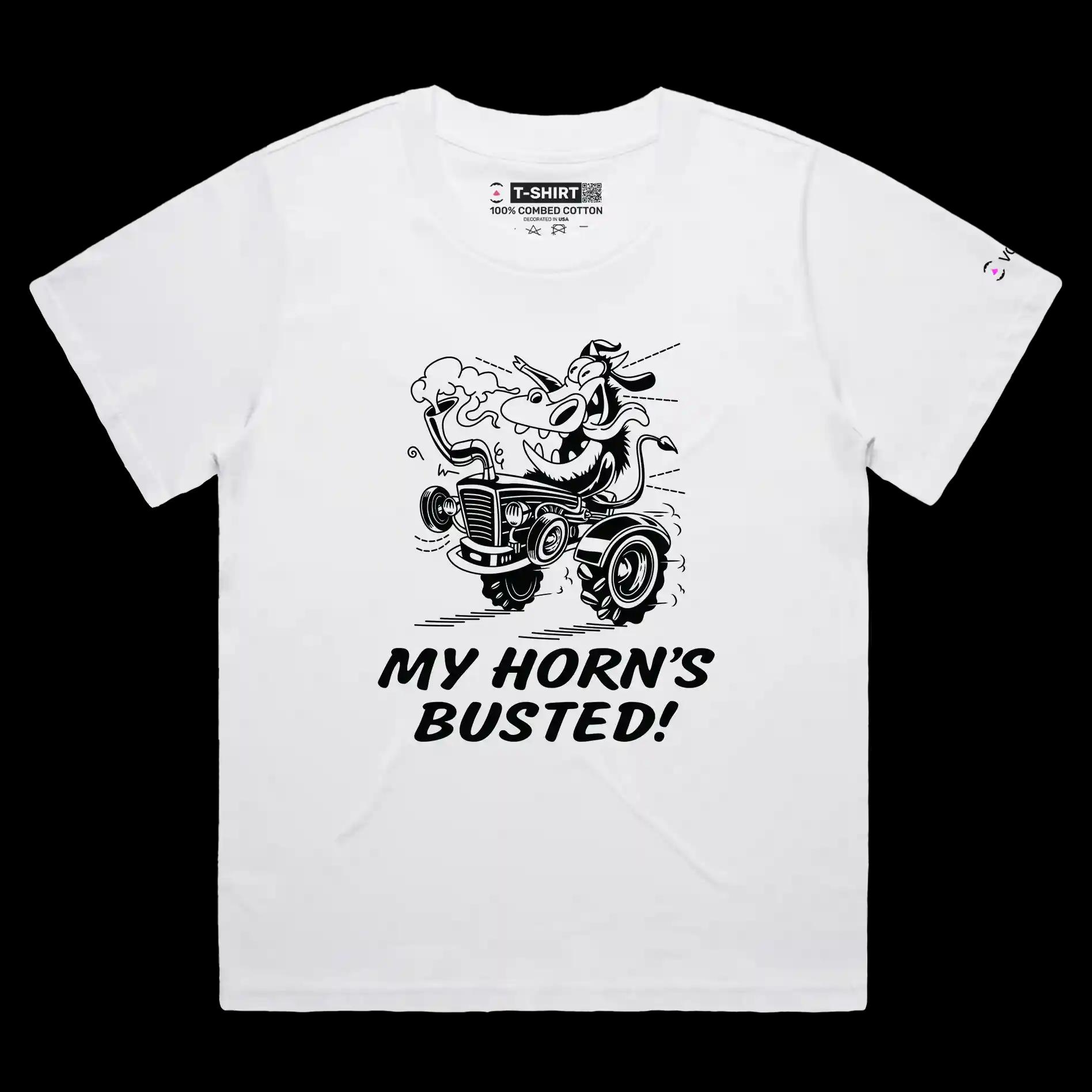 VOICEART White Female Loose VOICEART Cow Tractor Funny Animals T-Shirt Premium Quality Busted Horn Wordplay Tee Men Women