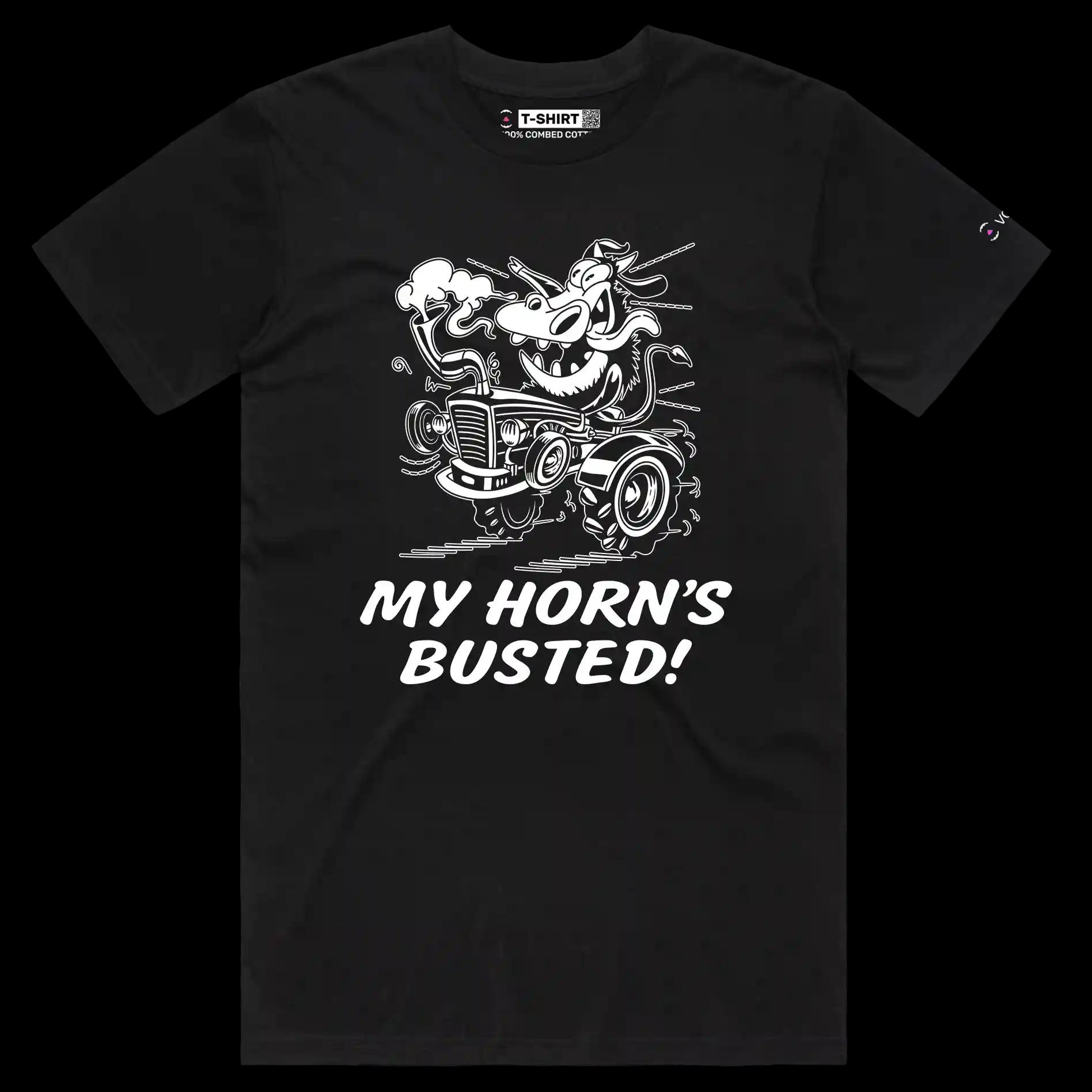 VOICEART Black Male Regular VOICEART Cow Tractor Funny Animals T-Shirt Premium Quality Busted Horn Wordplay Tee Men Women