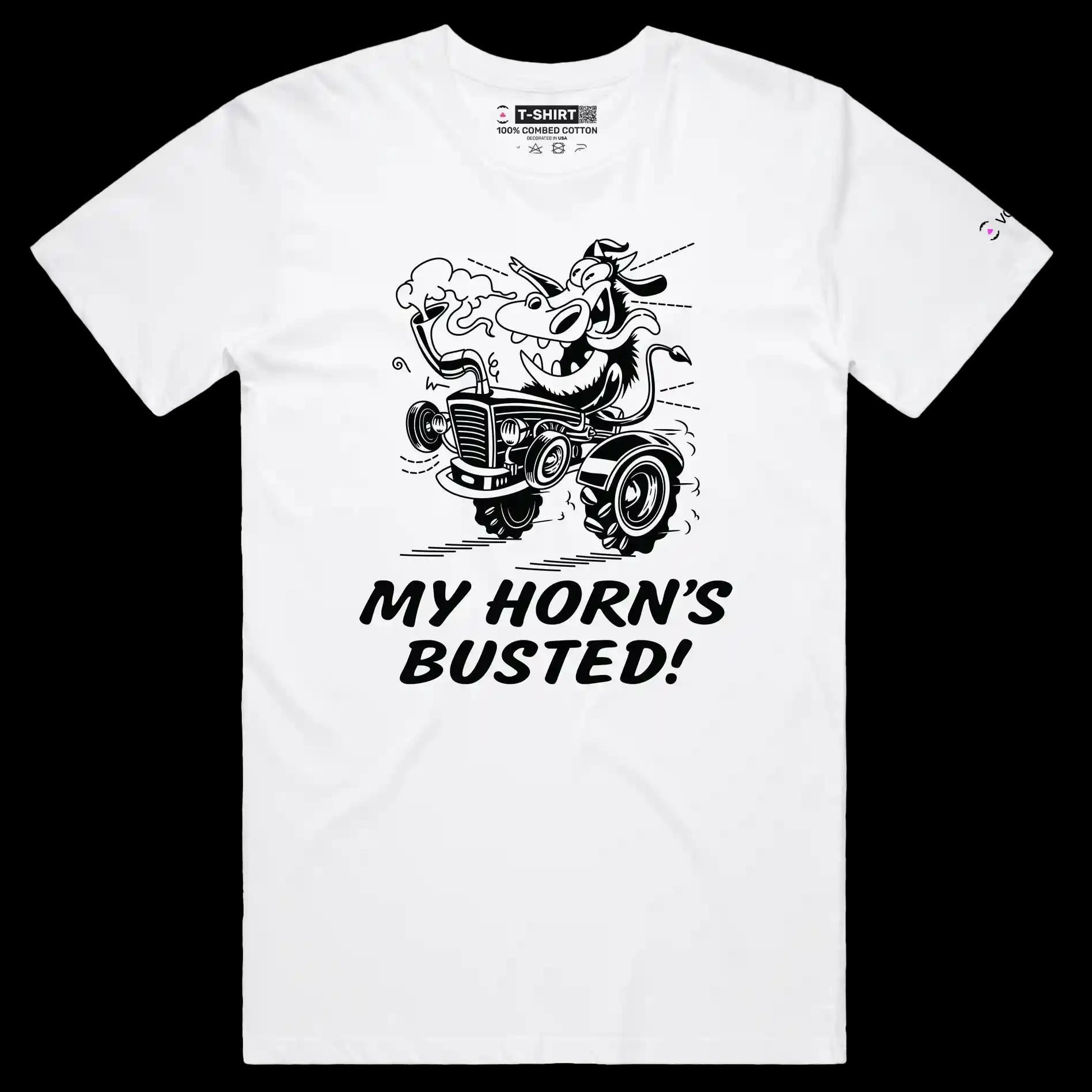 VOICEART White Male Regular VOICEART Cow Tractor Funny Animals T-Shirt Premium Quality Busted Horn Wordplay Tee Men Women