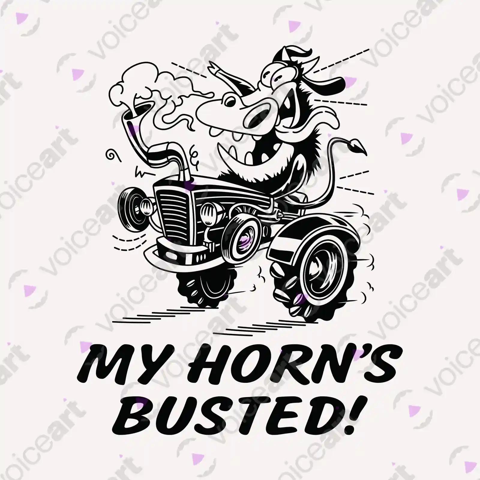 VOICEART White Watermark VOICEART Cow Tractor Funny Animals T-Shirt Premium Quality Busted Horn Wordplay Tee Men Women