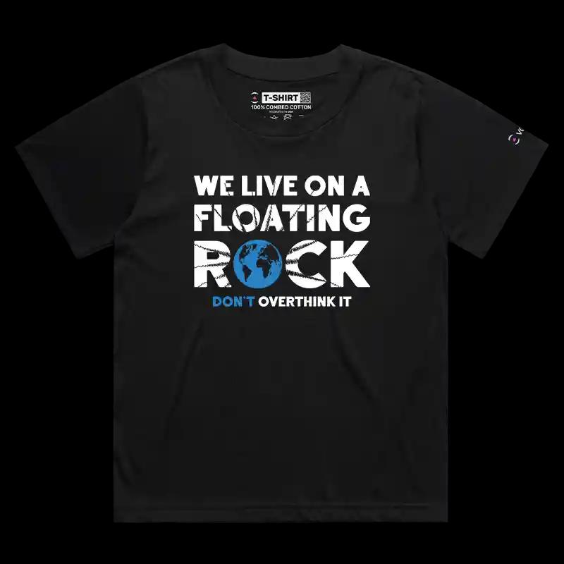 VOICEART Black Female Loose We Live On a Floating Rock Nature T-Shirt Premium Graphic Orbiting Planet Tee Men and Women
