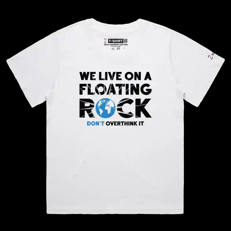 VOICEART White Female Loose We Live On a Floating Rock Nature T-Shirt Premium Graphic Orbiting Planet Tee Men and Women