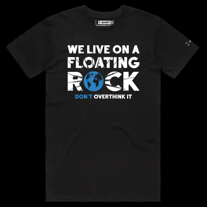 VOICEART Black Female Regular We Live On a Floating Rock Nature T-Shirt Premium Graphic Orbiting Planet Tee Men and Women