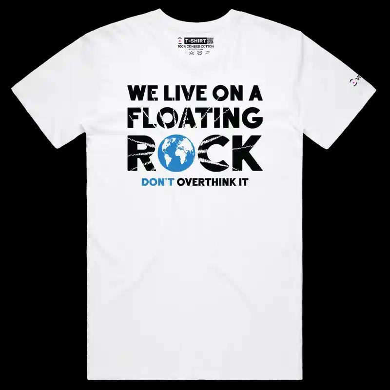 VOICEART White Male Regular We Live On a Floating Rock Nature T-Shirt Premium Graphic Orbiting Planet Tee Men and Women