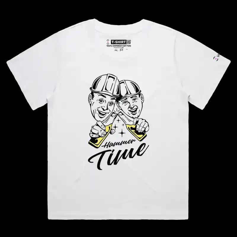 VOICEART White Female Loose Hammer Time Friends Funny T-Shirt Premium Happy Hour Party Time Lifestyle Tee Men Women