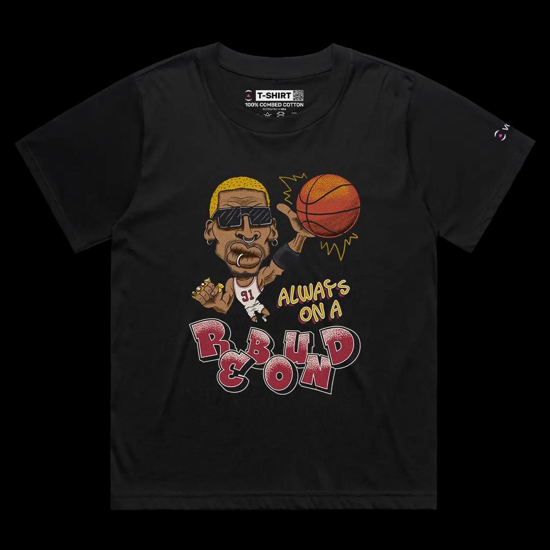 VOICEART Black Female Loose Vintage Rodman on a Rebound Sports Tee for Basketball Fans Combed Cotton Short Sleeve T-Shirt