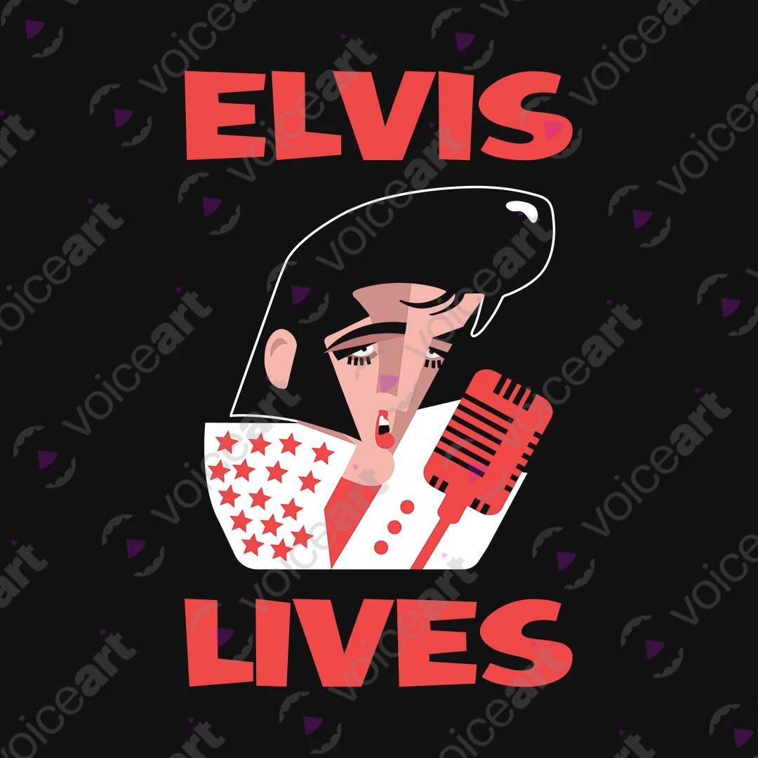 VOICEART Black Watermark Elvis Lives Music Icon Tee with Premium Design Short Sleeve Cotton T-Shirt for Men and Women