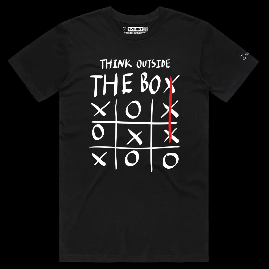 VOICEART Black Male Regular Think Outside The Box Graphic Tee with Inspirational Message Combed Cotton Short Sleeve Tee