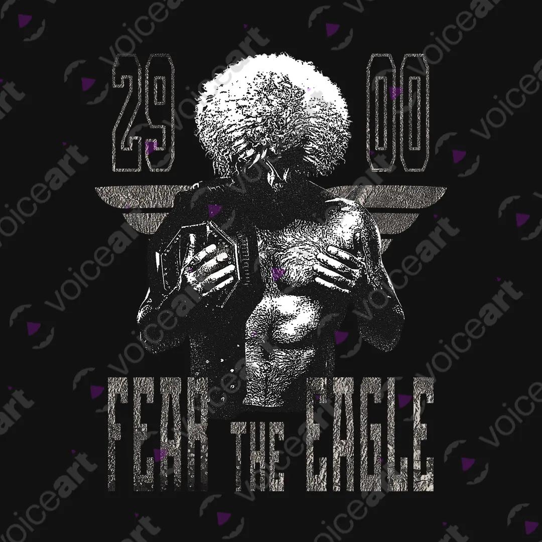 VOICEART Black Watermark Khabib Fear The Eagle Sports Tee MMA Fans Short Sleeve Combed Cotton T-Shirt for Men and Women