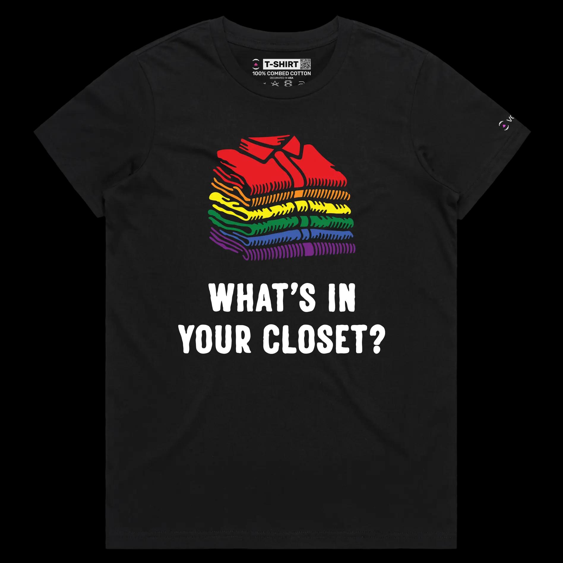 VOICEART Black Female Regular Coming out of Closet Funny Gay Shirt with Premium Graphic LGBTQ Rainbow Alliance Pride Tee v1