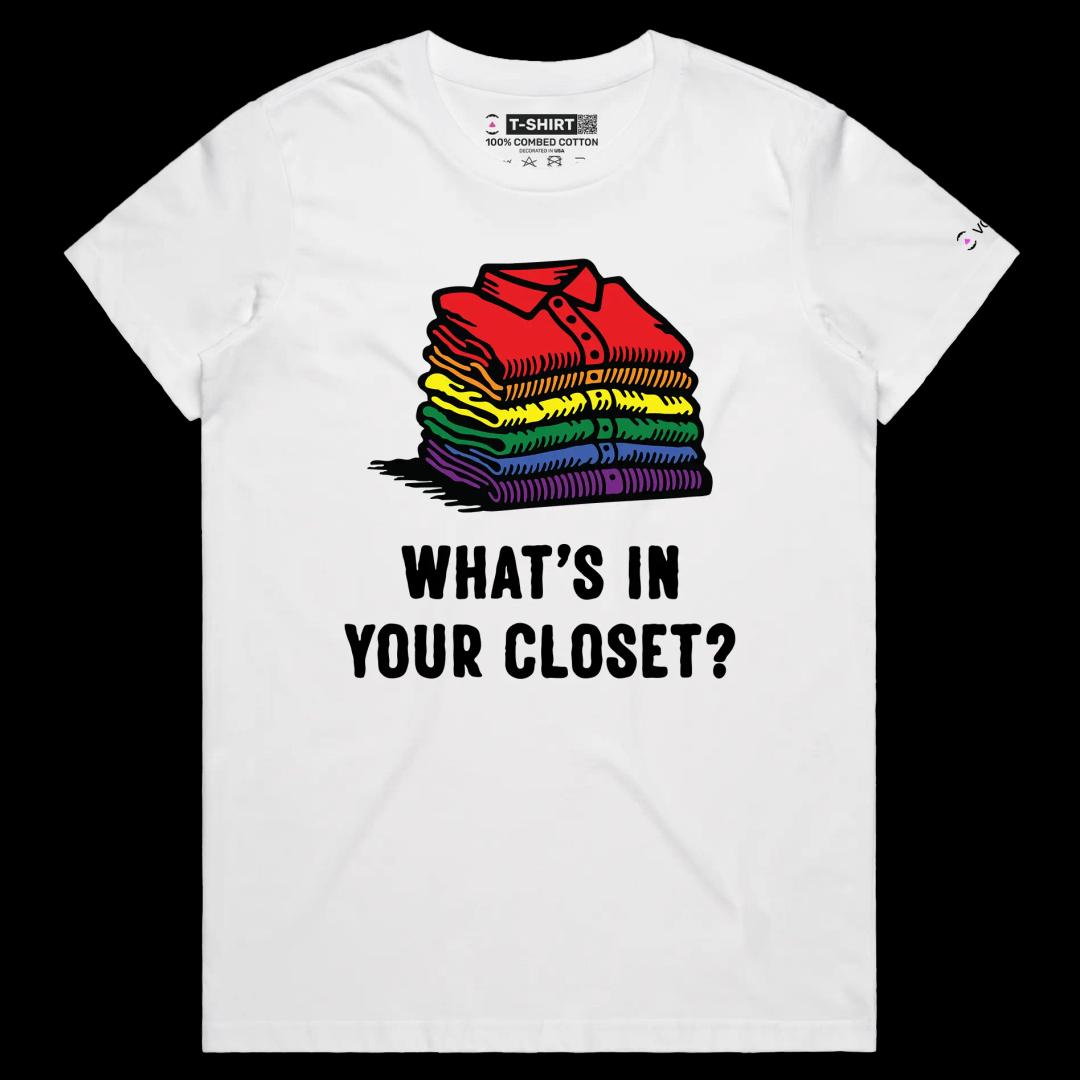 VOICEART White Female Regular Coming out of Closet Funny Gay Shirt with Premium Graphic LGBTQ Rainbow Alliance Pride Tee v1