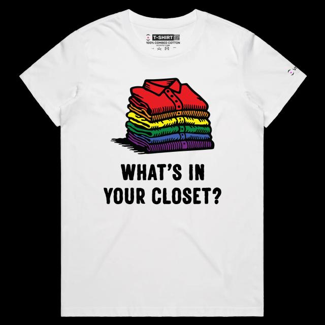 VOICEART White Female Regular Coming out of Closet Funny Gay Shirt with Premium Graphic LGBTQ Rainbow Alliance Pride Tee v1