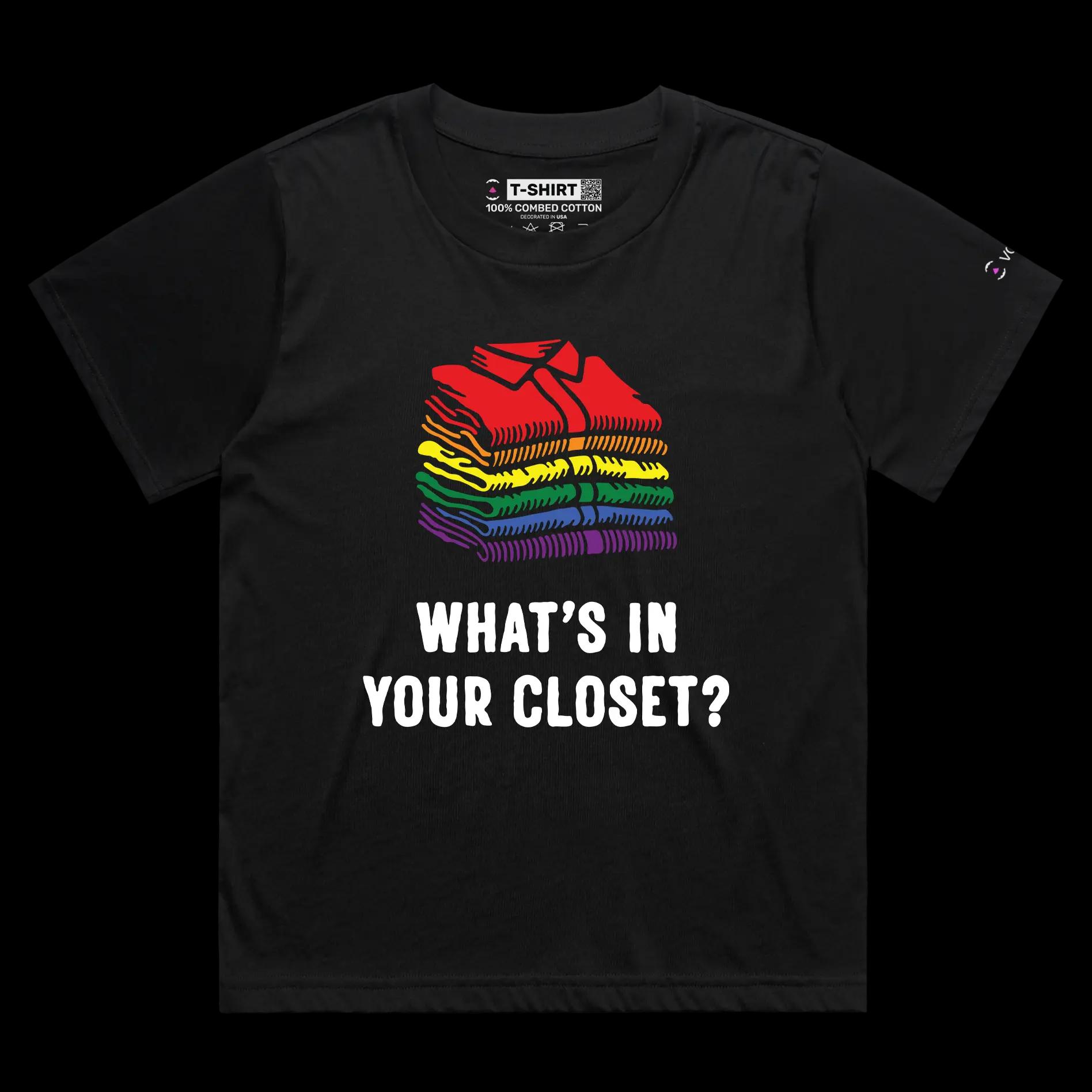 VOICEART Black Female Loose Coming out of Closet Funny Gay Shirt with Premium Graphic LGBTQ Rainbow Alliance Pride Tee v1