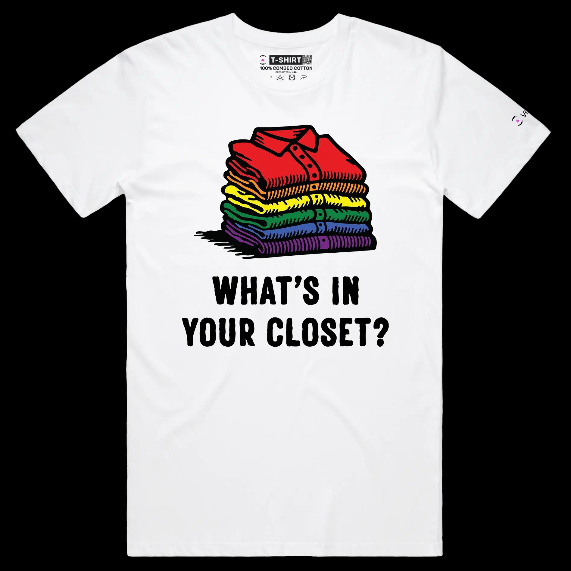 VOICEART White Male Regular Coming out of Closet Funny Gay Shirt with Premium Graphic LGBTQ Rainbow Alliance Pride Tee v1
