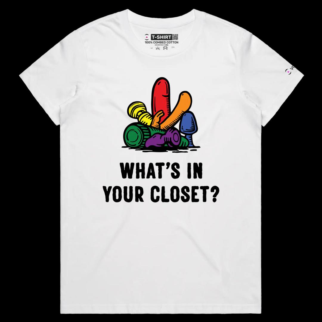 VOICEART White Female Regular Coming out of Closet Funny Gay Shirt with Premium Graphic LGBTQ Rainbow Alliance Pride Tee v2