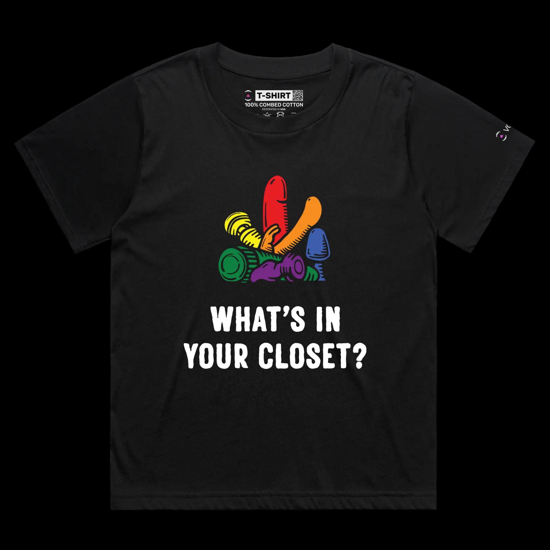 VOICEART Black Female Loose Coming out of Closet Funny Gay Shirt with Premium Graphic LGBTQ Rainbow Alliance Pride Tee v2