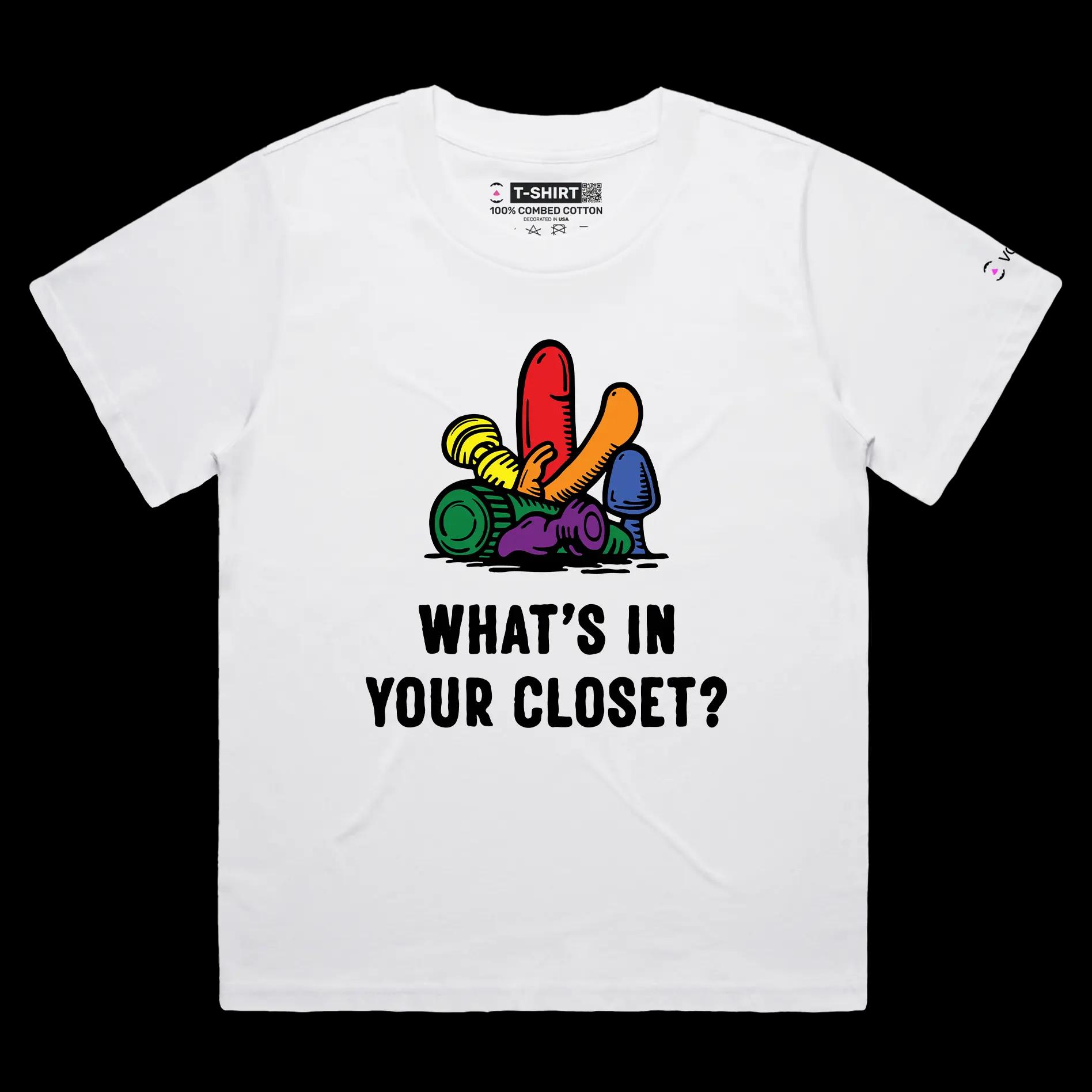VOICEART White Female Loose Coming out of Closet Funny Gay Shirt with Premium Graphic LGBTQ Rainbow Alliance Pride Tee v2