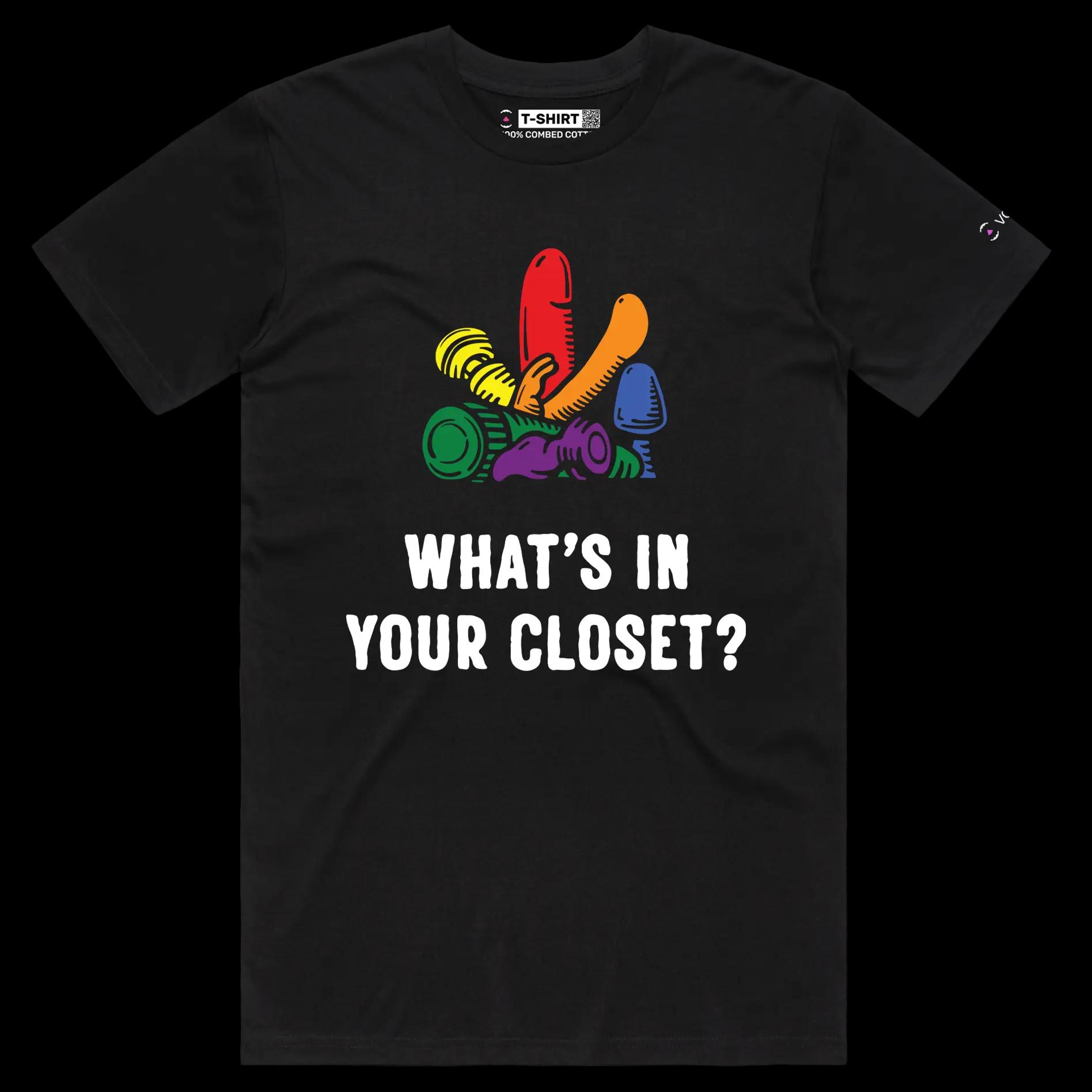 VOICEART Black Male Regular Coming out of Closet Funny Gay Shirt with Premium Graphic LGBTQ Rainbow Alliance Pride Tee v2