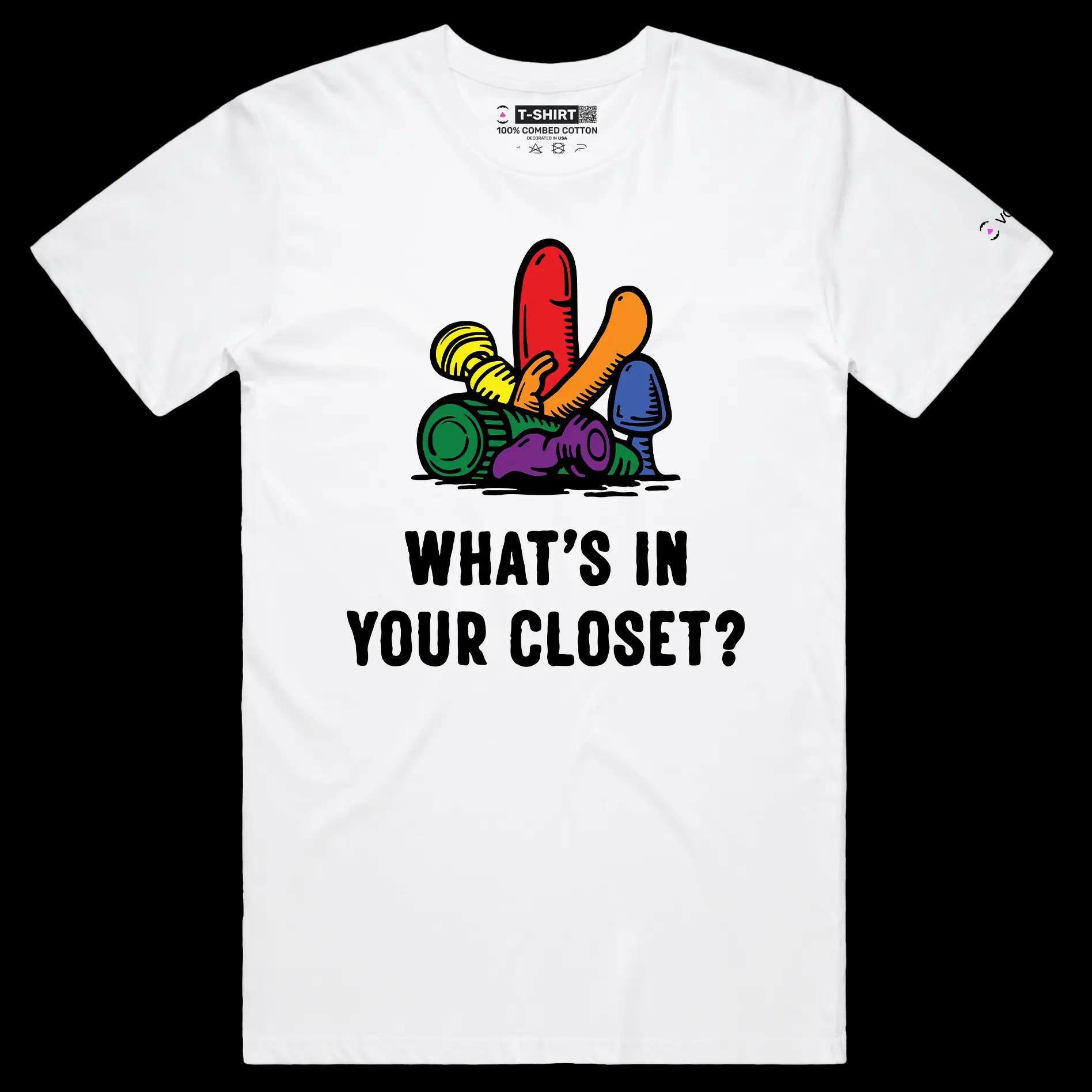 VOICEART White Male Regular Coming out of Closet Funny Gay Shirt with Premium Graphic LGBTQ Rainbow Alliance Pride Tee v2