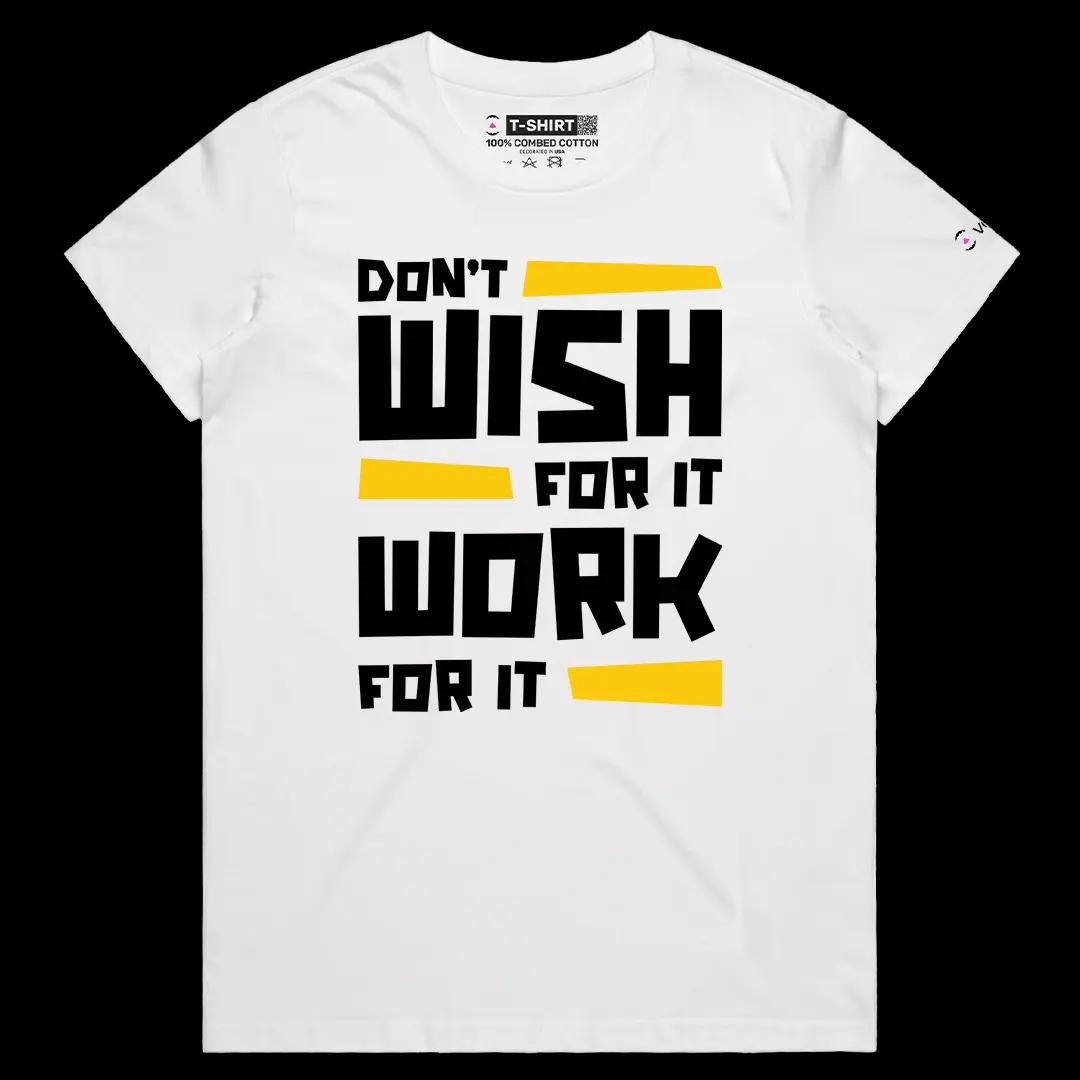 VOICEART White Female Regular Work For It Graphic Tee Inspirational Message Combed Cotton Short Sleeve Shirt for Men Women