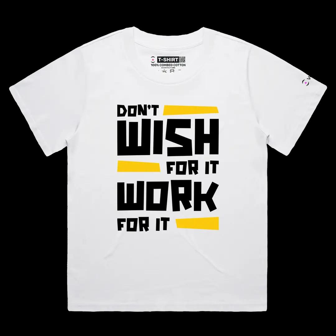 VOICEART White Female Loose Work For It Graphic Tee Inspirational Message Combed Cotton Short Sleeve Shirt for Men Women