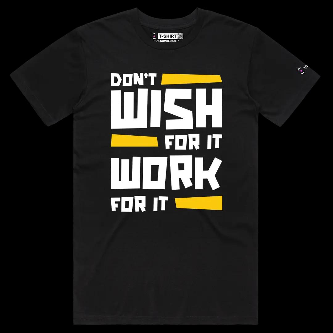 VOICEART Black Male Regular Work For It Graphic Tee Inspirational Message Combed Cotton Short Sleeve Shirt for Men Women