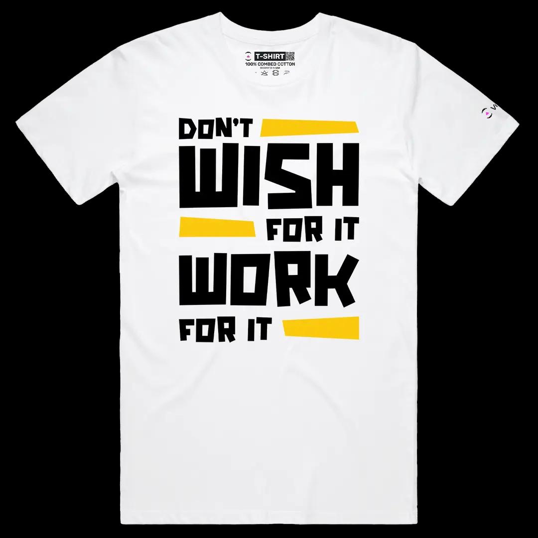 VOICEART White Male Regular Work For It Graphic Tee Inspirational Message Combed Cotton Short Sleeve Shirt for Men Women