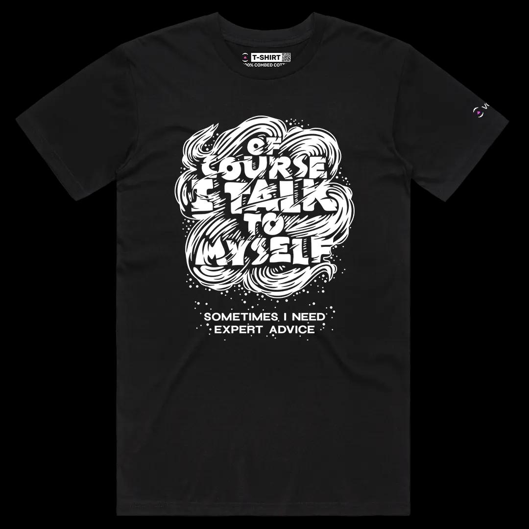 VOICEART Black Male Regular I Talk To Myself Graphic Tee Sarcastic Joke Short Sleeve Cotton T-Shirt for Men and Women
