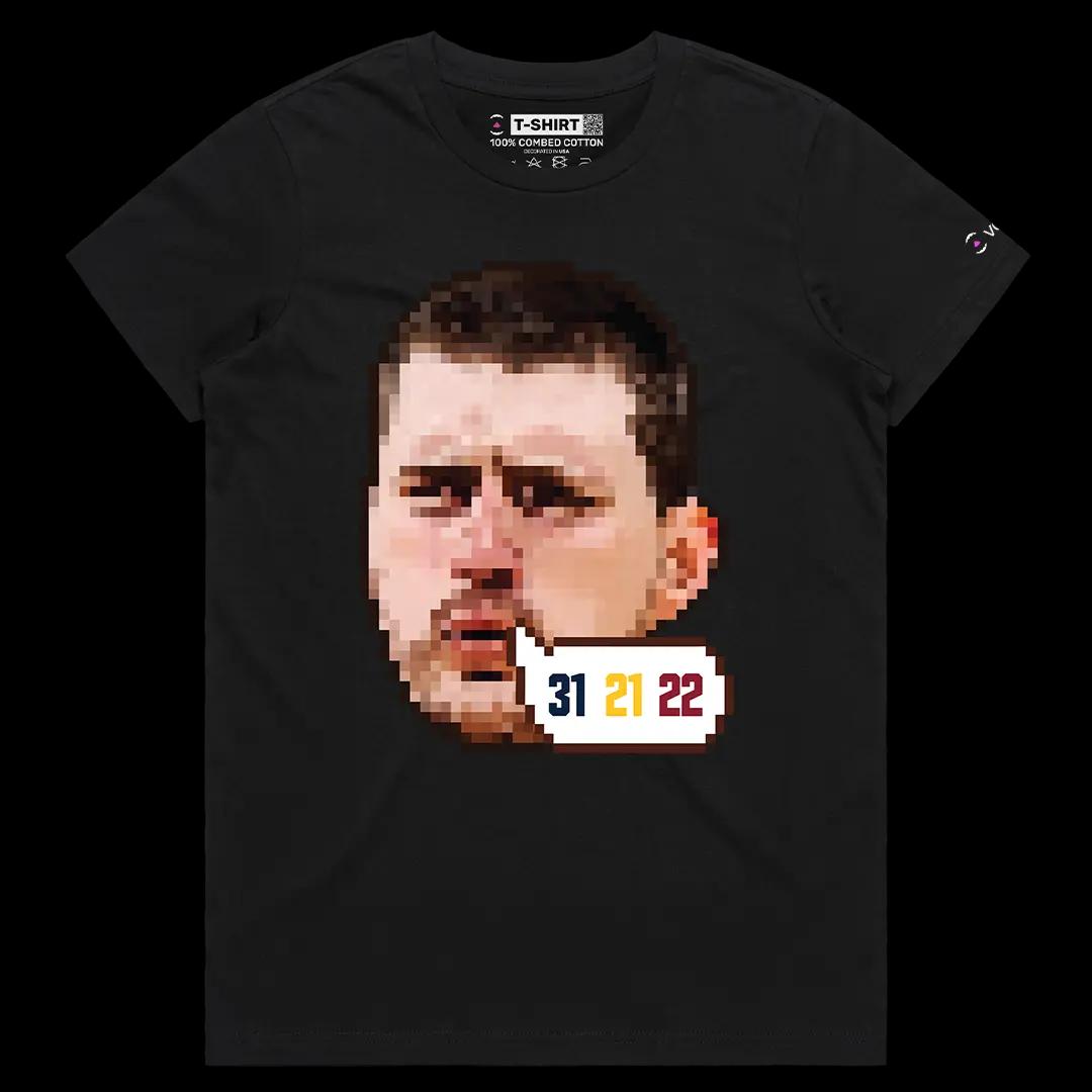 VOICEART Black Female Regular Nikola Jokic GOAT Stat Line Sports Tee Basketball Fans Short Sleeve Cotton Shirt Men and Women