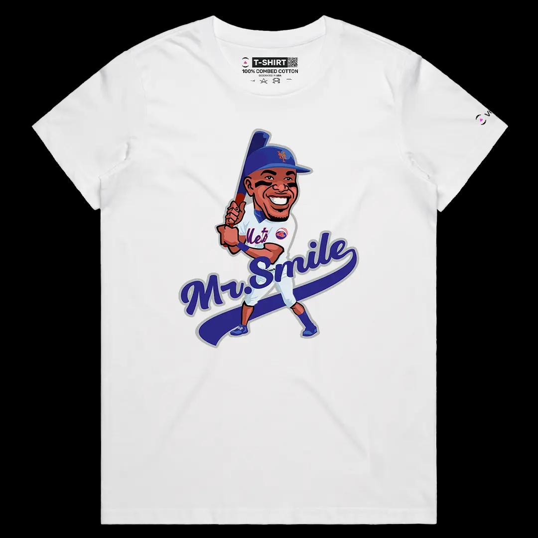 VOICEART White Female Regular Francisco Lindor Mr Smile Sports Graphic Tee for Baseball Fans Short Sleeve Cotton T-Shirt