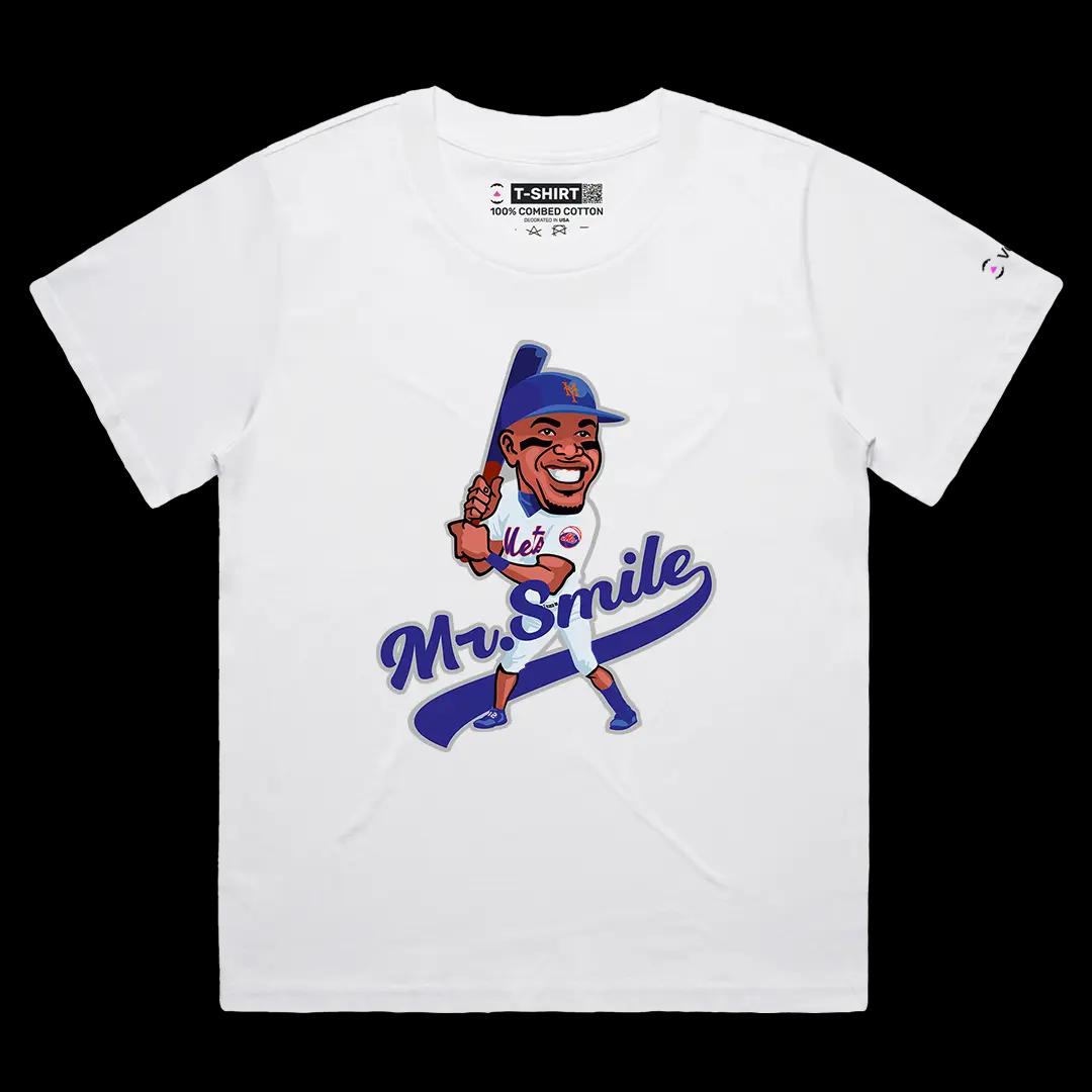 VOICEART White Female Loose Francisco Lindor Mr Smile Sports Graphic Tee for Baseball Fans Short Sleeve Cotton T-Shirt