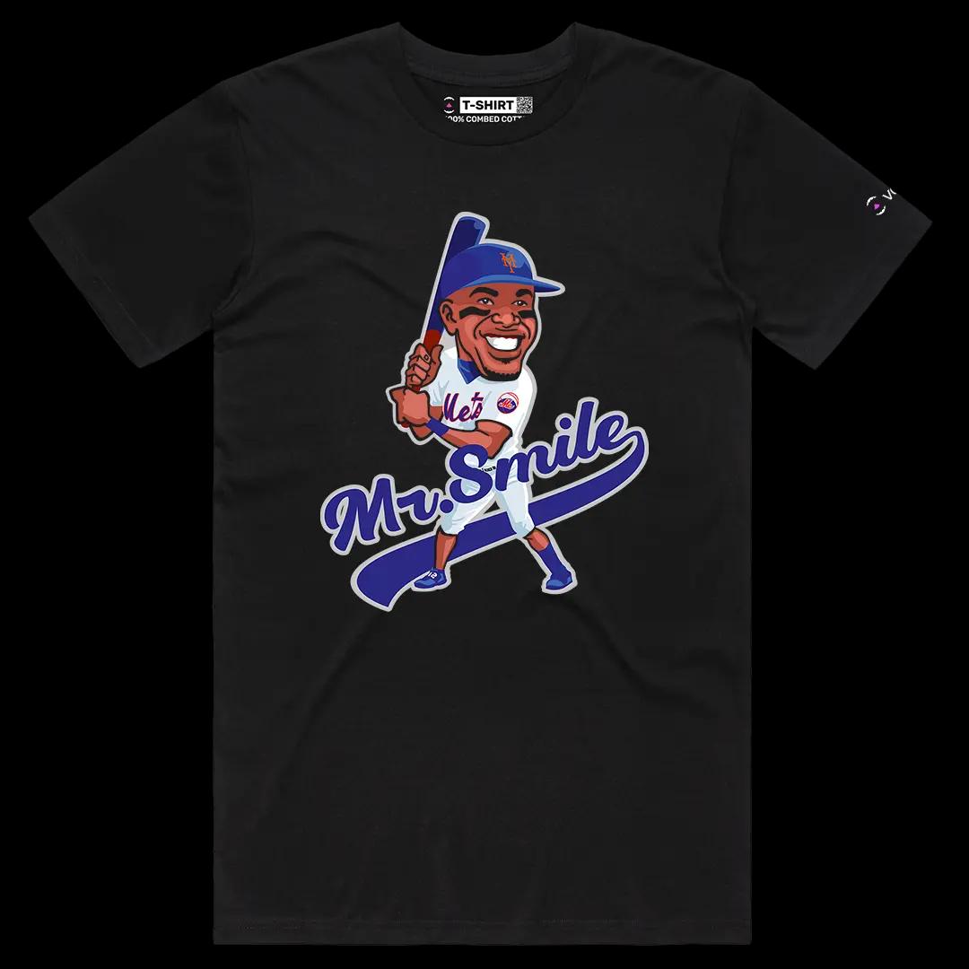 VOICEART Black Male Regular Francisco Lindor Mr Smile Sports Graphic Tee for Baseball Fans Short Sleeve Cotton T-Shirt