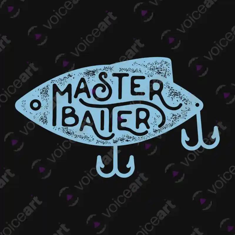 VOICEART Black Watermark Master Baiter Funny Fishing T-Shirt Premium Graphic Fisherman Jokes Tee with Play on Words