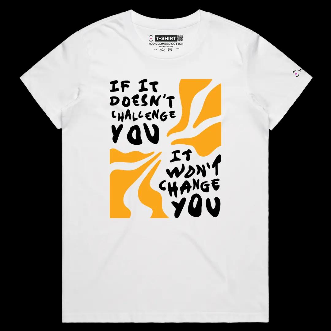 VOICEART White Female Regular Look For a Challenge Graphic Tee a Message Combed Cotton Short Sleeve T-Shirt for Men and Women