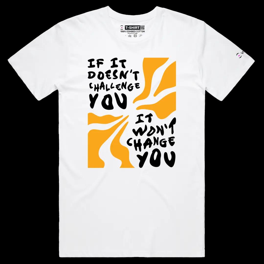 VOICEART White Male Regular Look For a Challenge Graphic Tee a Message Combed Cotton Short Sleeve T-Shirt for Men and Women