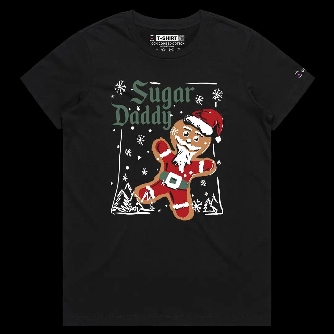 VOICEART Black Female Regular Sugar Daddy Cookie Funny Graphic Memes and Jokes Tee Combed Cotton Short Sleeve T-Shirt