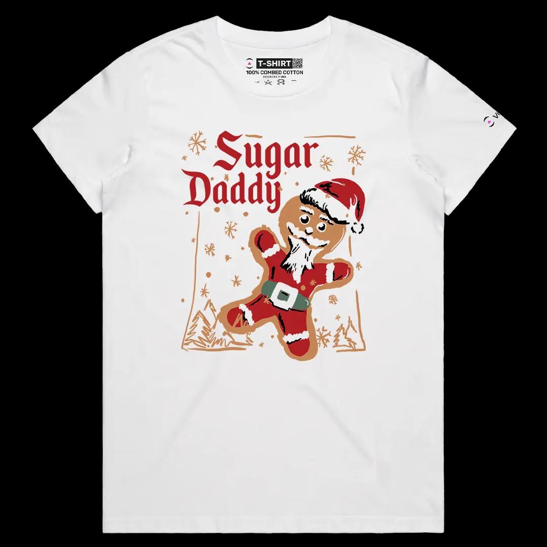 VOICEART White Female Regular Sugar Daddy Cookie Funny Graphic Memes and Jokes Tee Combed Cotton Short Sleeve T-Shirt