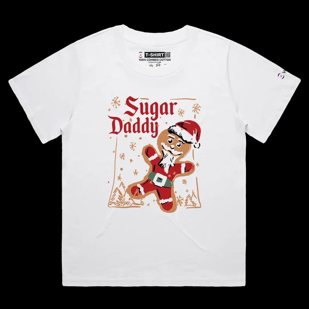VOICEART White Female Loose Sugar Daddy Cookie Funny Graphic Memes and Jokes Tee Combed Cotton Short Sleeve T-Shirt