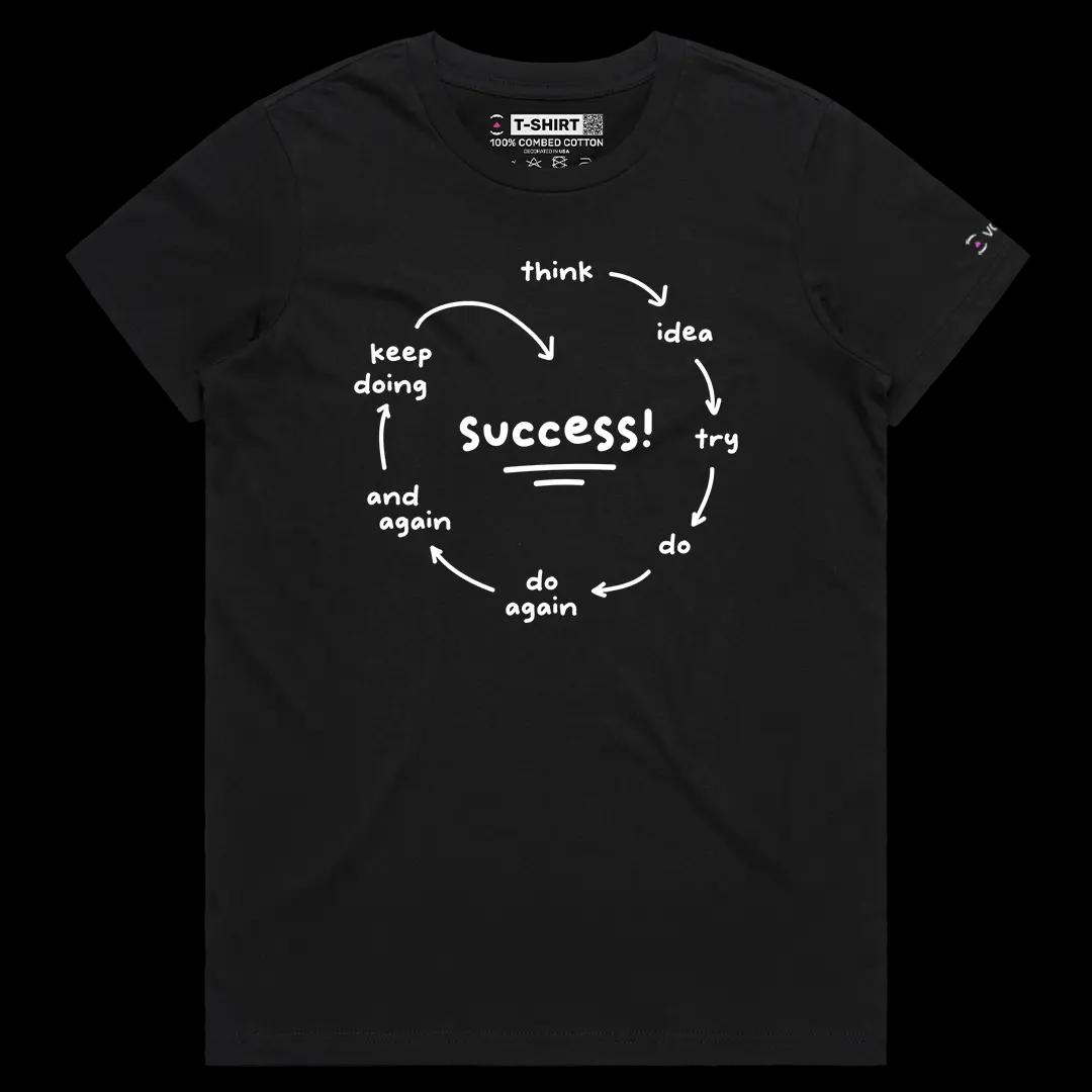 VOICEART Black Female Regular Circle of Success Graphic Tee Inspirational Message Cotton Short Sleeve Shirt for Men and Women
