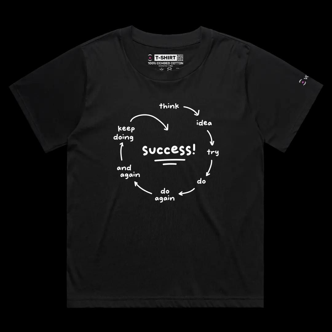 VOICEART Black Female Regular Circle of Success Graphic Tee Inspirational Message Cotton Short Sleeve Shirt for Men and Women