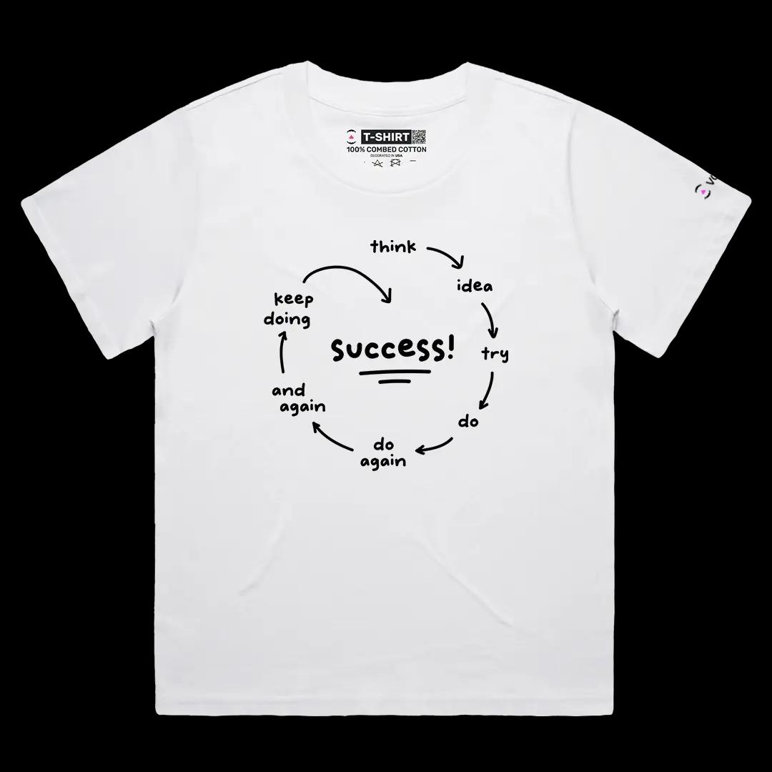 VOICEART White Female Loose Circle of Success Graphic Tee Inspirational Message Cotton Short Sleeve Shirt for Men and Women