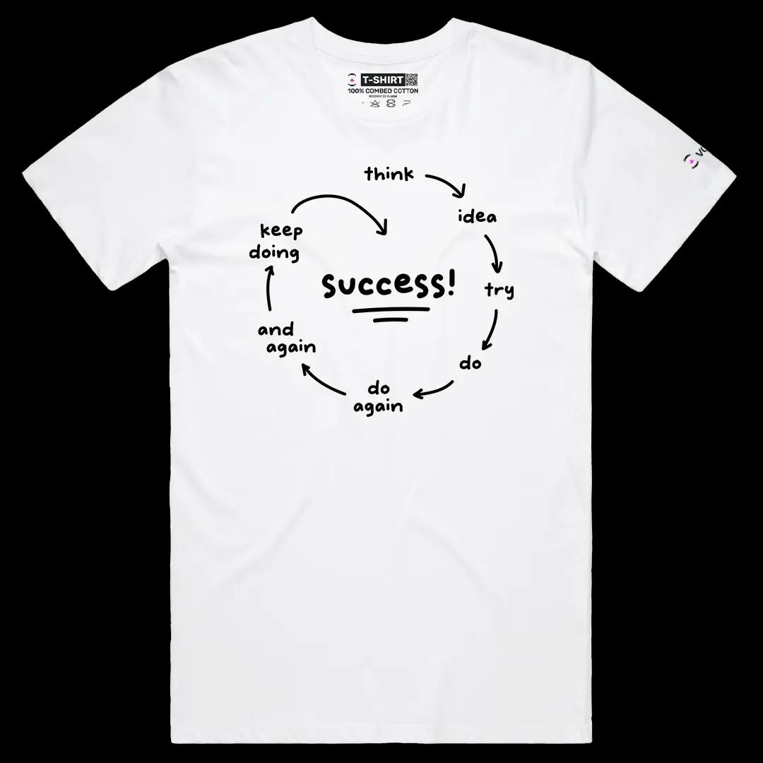 VOICEART White Male Regular Circle of Success Graphic Tee Inspirational Message Cotton Short Sleeve Shirt for Men and Women