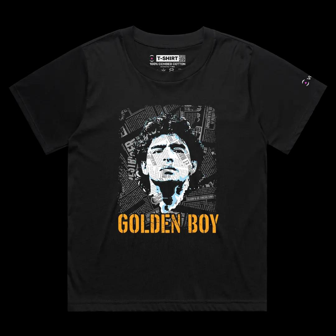 VOICEART Black Female Loose Maradona The Golden Boy Sports Graphic Tee for Soccer Fans Short Sleeve Combed Cotton T-Shirt